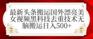 最新头条搬运国外漂亮美女视频黑科技去重技术无脑搬运日入500+-优优云创网