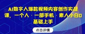 AI数字人爆款视频内容创作实战课,一个人·一部手机·素人小白0基础上手-优优云创网