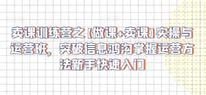 卖课训练营之【做课+卖课】实操与运营班,突破信息鸿沟掌握运营方法新手快速入门-优优云创网