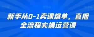 新手从0-1卖课爆单,直播全流程实操运营课-优优云创网