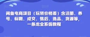 闲鱼电商项目(玩转价格差)含注册、养号、标题、成交、售后、选品、货源等,一条龙全系统教程-优优云创网