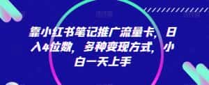 靠小红书笔记推广流量卡，日入4位数，多种变现方式，小白一天上手-优优云创网