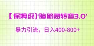 保姆级脑筋急转弯3.0，暴力引流，日入400-800+-优优云创网