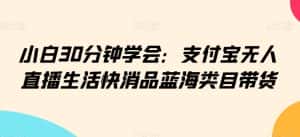 小白30分钟学会:支付宝无人直播生活快消品蓝海类目带货-优优云创网