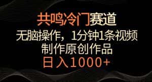 共鸣冷门赛道,无脑操作,一分钟一条视频,日入1000+-优优云创网