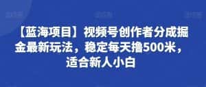 【蓝海项目】视频号创作者分成掘金最新玩法,稳定每天撸500米,适合新人小白-优优云创网