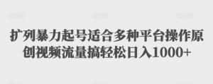 扩列暴力起号适合多种平台操作原创视频流量搞轻松日入1000+-优优云创网