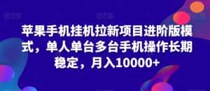 苹果手机挂机拉新项目进阶版模式，单人单台多台手机操作长期稳定，月入10000+-优优云创网