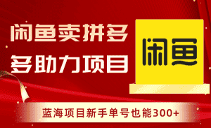 (8452期)闲鱼卖拼多多助力项目,蓝海项目新手单号也能300+-优优云创网