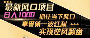 （8521期）最新风口项目，日入过千，抓住当下风口，享受第一波红利，实现逆风翻盘-优优云创网