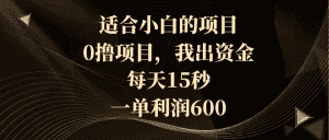 （8571期）适合小白的项目，0撸项目，我出资金，每天15秒，一单利润600-优优云创网