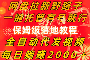 (8936期)网盘拉新野路子,一键托管有号就行,全自动代发视频,每日躺赚2000+,…-优优云创网