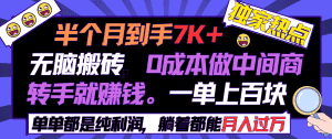 （9187期）半个月收益7K+，无脑搬砖，0成本做中间商，转手就赚钱，一单上百块，单…-优优云创网