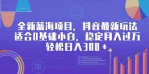 （9242期）全新蓝海项目，抖音最新玩法，适合0基础小白，稳定月入过万，轻松日入300＋-优优云创网