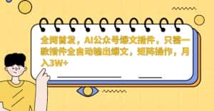 全网首发,AI公众号爆文插件,只需一款插件全自动输出爆文,矩阵操作,月入3W+-优优云创网