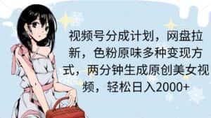 (9367期)视频号分成计划,网盘拉新,色粉原味多种变现方式,两分钟生成原创美女…-优优云创网