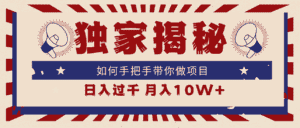 （9362期）独家揭秘，如何手把手带你做项目，日入上千，月入10W+-优优云创网