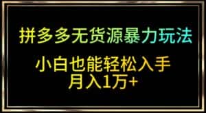 拼多多无货源暴力玩法,全程干货,小白也能轻松入手,月入1万+-优优云创网