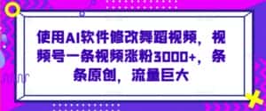 使用AI软件修改舞蹈视频,视频号一条视频涨粉3000+,条条原创,流量巨大-优优云创网