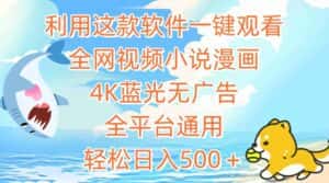 利用这款软件一键观看全网视频小说漫画，4K蓝光无广告，全平台通用，轻松日入500＋-优优云创网