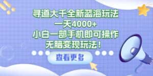 (9479期)寻道大千全新蓝海玩法,一天4000+,小白一部手机即可操作,无脑变现玩法!-优优云创网