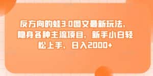 反方向的蛙3.0图文最新玩法,隐身各种主流项目,新手小白轻松上手,日入2000+-优优云创网