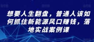 想要人生翻盘,普通人该如何抓住新能源风口赚钱,落地实战案例课-优优云创网