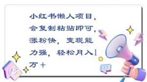 小红书懒人项目，会复制粘贴即可，涨粉快，变现能力强，轻松月入1万＋-优优云创网