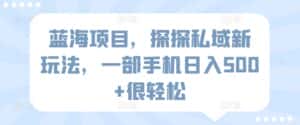 蓝海项目，探探私域新玩法，一部手机日入500+很轻松-优优云创网