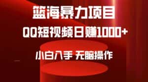 （9532期）2024年篮海项目，QQ短视频暴力赛道，小白日入1000+，无脑操作，简单上手。-优优云创网