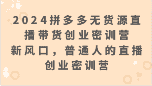 2024拼多多无货源直播带货创业密训营:新风口,普通人的直播创业密训营-优优云创网