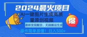 (9570期)2024最火项目,AI一键图片生成高质量原创视频,无脑搬运,简单操作日入500+-优优云创网
