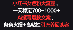 小红书女色粉流量,一天稳定700~1000+ Ai撰写爆款文案条条火爆,高粘性引流养回头客-优优云创网