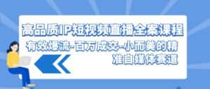 高品质IP短视频直播全案课程，有效爆流百万成交，小而美的精准自媒体赛道-优优云创网