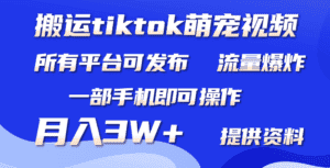 (9618期)搬运Tiktok萌宠类视频,一部手机即可。所有短视频平台均可操作,月入3W+-优优云创网