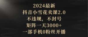(9639期)2024最新抖音小雪花卖课2.0 不违规 不封号 矩阵一天3000+一部手机0粉丝开播-优优云创网