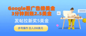 （9678期）Google看广告撸美金，3分钟到账2.5美金，发帖拉新5美金，多号操作，日入…-优优云创网