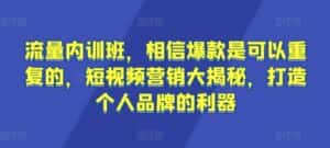 流量内训班,相信爆款是可以重复的,短视频营销大揭秘,打造个人品牌的利器-优优云创网