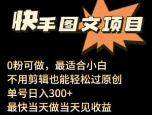24年最新快手图文带货项目,零粉可做,不用剪辑轻松过原创单号轻松日入300+-优优云创网