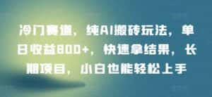冷门赛道，纯AI搬砖玩法，单日收益800+，快速拿结果，长期项目，小白也能轻松上手-优优云创网