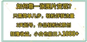 如何靠一张图片变现?只需简单几步,轻松俘获流量,3天起号,作品轻松过原创-优优云创网