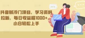 抖音贼冷门项目，学习资料拉新，每日收益超1000+，小白轻松上手-优优云创网