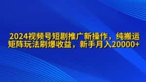 （9916期）2024视频号短剧推广新操作 纯搬运+矩阵连爆打法刷爆流量分成 小白月入20000-优优云创网