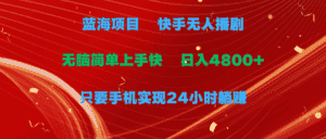(9937期)蓝海项目,快手无人播剧,一天收益4800+,手机也能实现24小时躺赚,无脑…-优优云创网