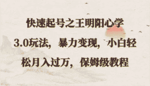 快速起号之王明阳心学3.0玩法,暴力变现,小白轻松月入过万,保姆级教程-优优云创网