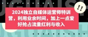 2024独立自媒体运营师特训营,利用业余时间,加上一点爱好抢占流量红利与收入-优优云创网