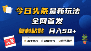 今日头条最新玩法全网首发,无脑复制粘贴 每天2小时月入5000+,非常适合新手小白-优优云创网