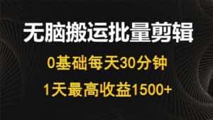(10008期)每天30分钟,0基础无脑搬运批量剪辑,1天最高收益1500+-优优云创网