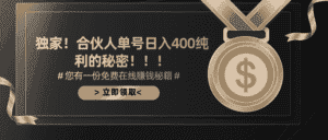 (10028期)合伙人广告撸金最新玩法,每天单号400纯利-优优云创网