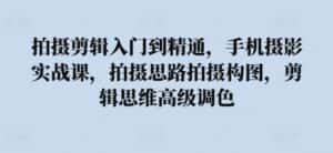 拍摄剪辑入门到精通,手机摄影实战课,拍摄思路拍摄构图,剪辑思维高级调色-优优云创网